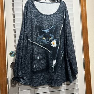 Black Cat Graphic Long Sleeve Top, 3XL